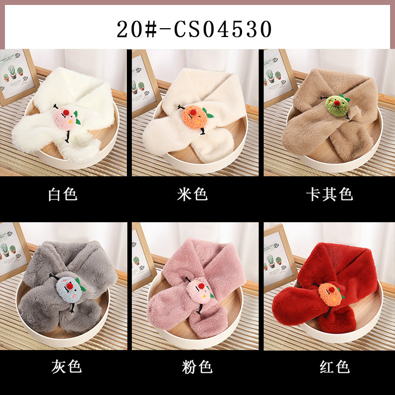 Children's Christmas Autumn and Winter Scarf Plush Warm Cute Cartoon Red New Year Festival Imitation Rabbit Fur Parent-Child Scarf