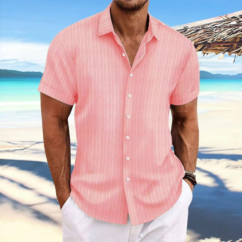 Foreign Trade Cross-border Explosions Amazon New Men's Cotton and Linen Striped Jacquard Sports Casual Loose Short-sleeved Shirt