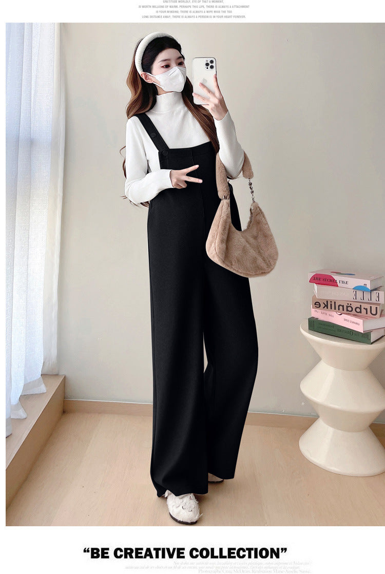fleece-lined pregnant women's suspenders for autumn and winter 2024 new fashion outro simple loose casual adjustable jumpsuit