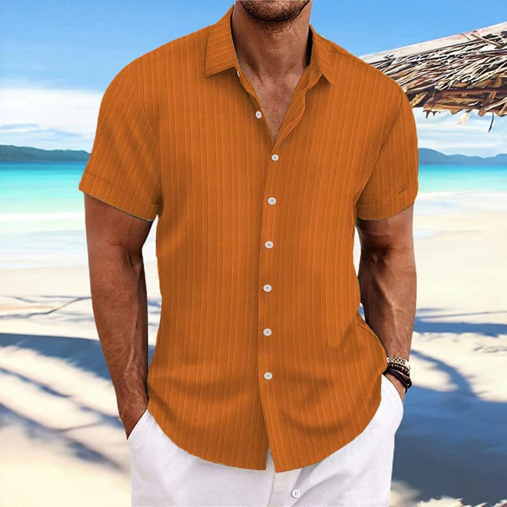 Foreign Trade Cross-border Explosions Amazon New Men's Cotton and Linen Striped Jacquard Sports Casual Loose Short-sleeved Shirt