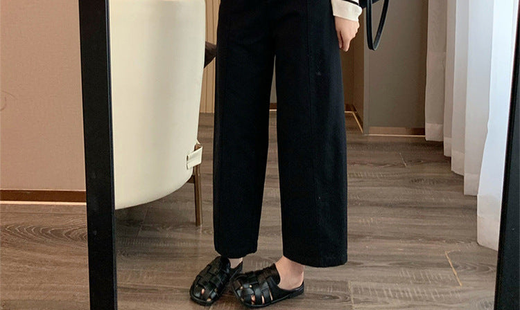 in stock Early Autumn New 2024 Pregnant Women's High Waist Slimming Casual Pants Women's Design Sense Pear-Shaped Figure Nine-point Haren Pants