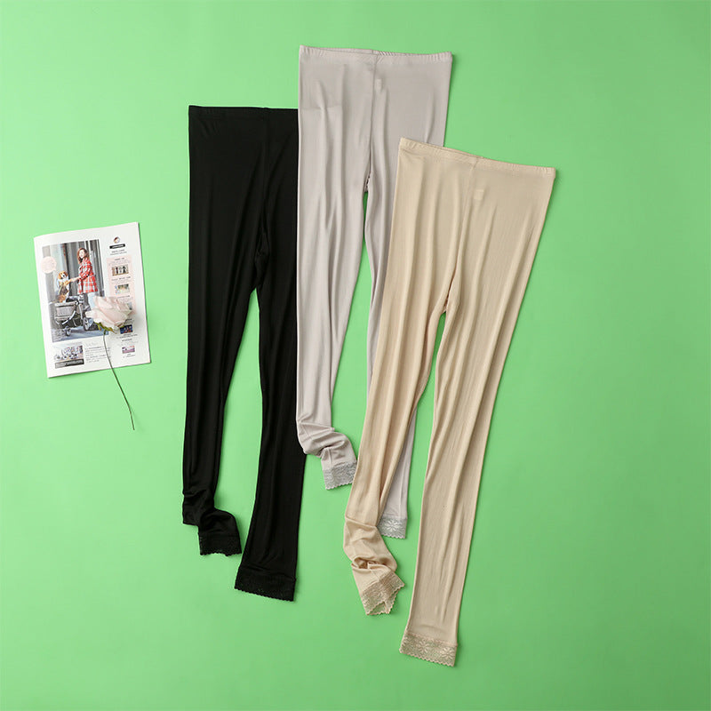 Thin Summer 100% Mulberry Silk Silk High Waist Cropped Pants Fine Knitted Leggings Breathable Skin-Friendly Soft Women's Pants