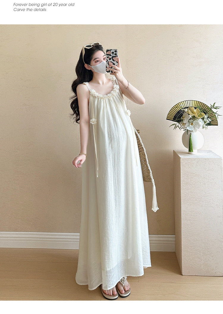 Maternity summer dress 2025 new pregnant mother wear plus size suspenders skirt suit fashion fashion