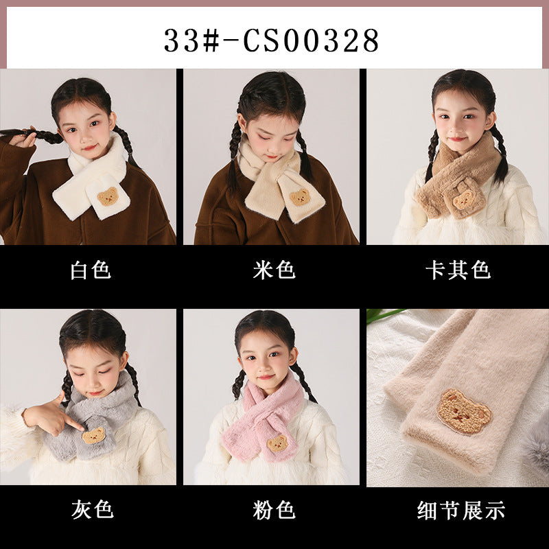 Children's Christmas Autumn and Winter Scarf Plush Warm Cute Cartoon Red New Year Festival Imitation Rabbit Fur Parent-Child Scarf