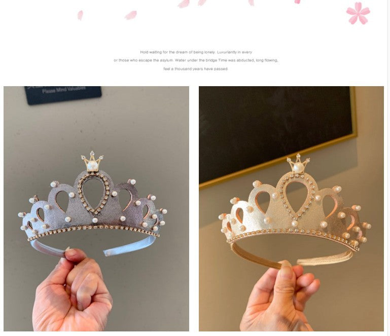 Princess Crown Headband Card Girls Performance Birthday Hair Accessories Pearl Crown Headband Little Girl Summer Children's Headwear