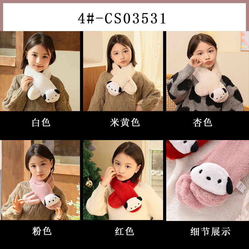 Children's Christmas Autumn and Winter Scarf Plush Warm Cute Cartoon Red New Year Festival Imitation Rabbit Fur Parent-Child Scarf