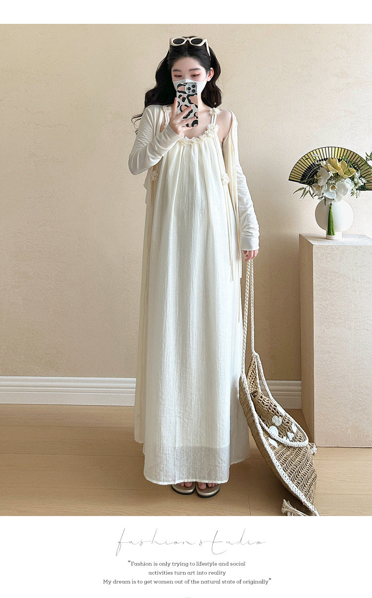 Maternity summer dress 2025 new pregnant mother wear plus size suspenders skirt suit fashion fashion