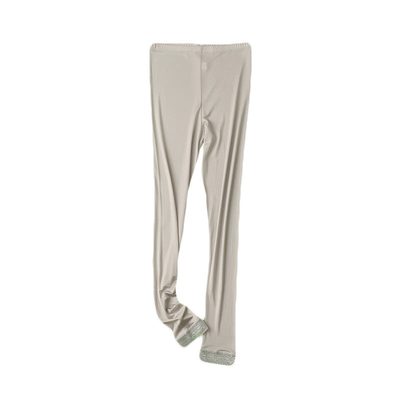 Thin Summer 100% Mulberry Silk Silk High Waist Cropped Pants Fine Knitted Leggings Breathable Skin-Friendly Soft Women's Pants
