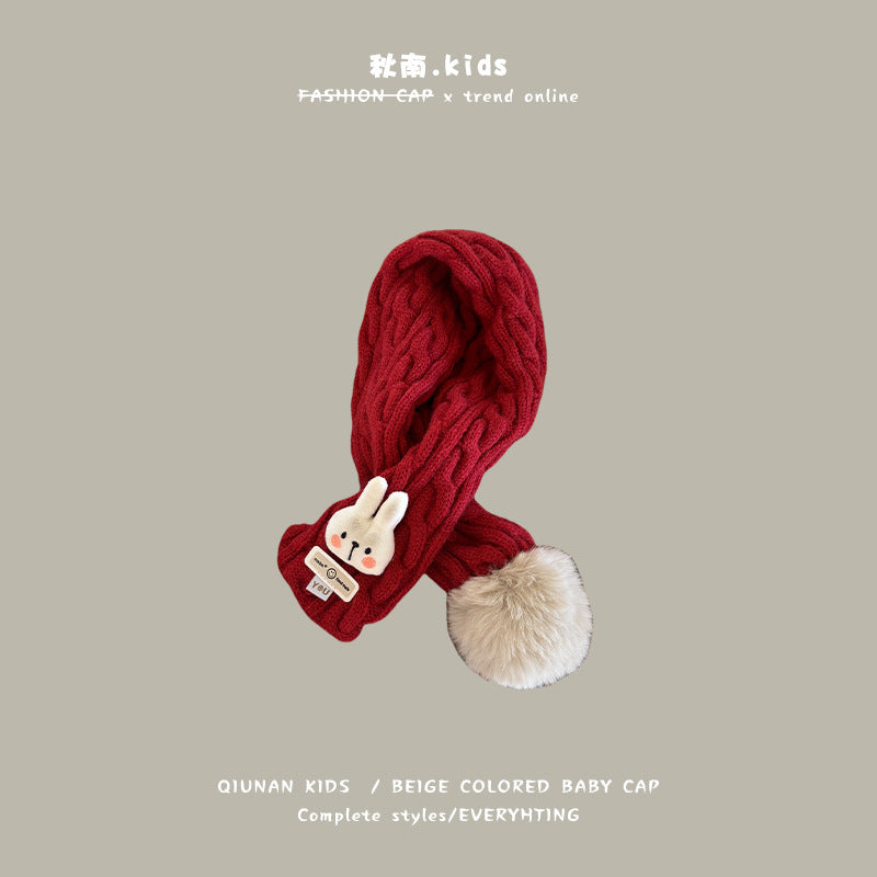 Qiunan Kidsren's Scarf Red New Year's Christmas Festive Warm Knitted Scarf Winter Windproof Neck Cover for Boys and Girls