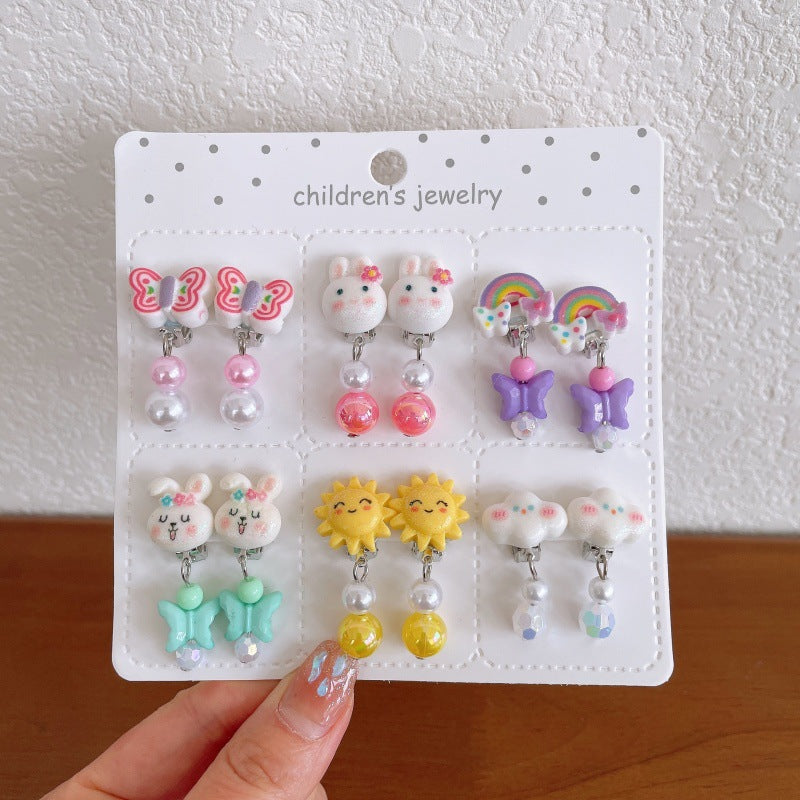 Girl's Ear Clip Cute Cartoon Children's Earrings Little Girl's Princess Earrings Without Ear Holes False Earrings Without Harming Ear Accessories