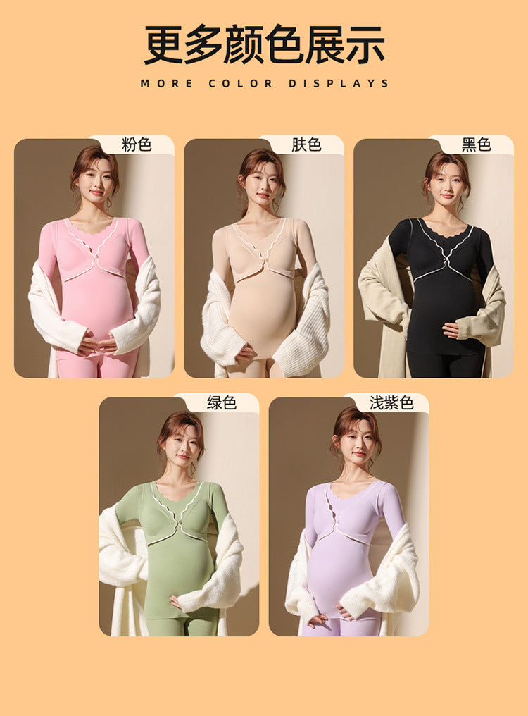 Maternity Autumn and Winter Thermal Underwear Nursing Sleepwear All-Season Warm No-Wear Underwear Postpartum Maternity Top Base Layer