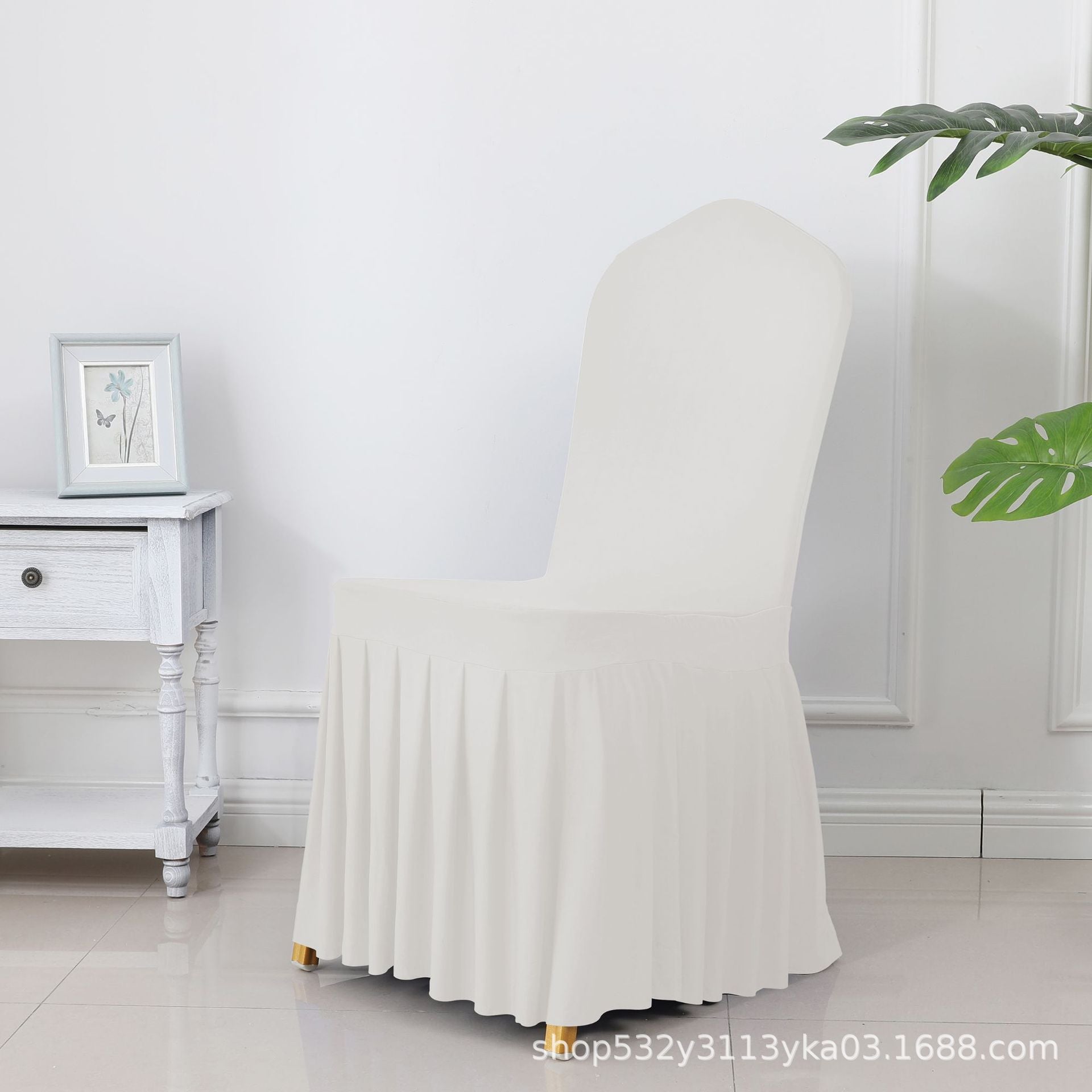 Chair Cover Thickened Stretch Pleated Skirt Dining Chair Cover Hotel Wedding Banquet Event Stool Cover Hotel Cloth