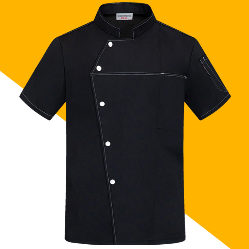 High-End Blue Chef Work Clothes Men's Short-Sleeved Summer Hotel Chef Clothing Women's Breathable Mesh Catering Kitchen Long-Sleeved