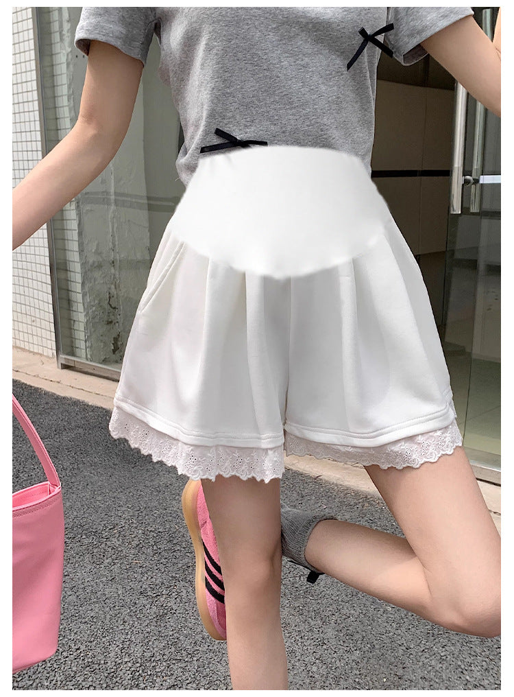 Maternity Shorts Summer Lace Splicing Wide-Leg Casual Pants Loose Outer Wear Sports Air Cotton Pants Skirt