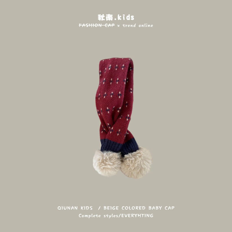 Qiunan Kidsren's Scarf Red New Year's Christmas Festive Warm Knitted Scarf Winter Windproof Neck Cover for Boys and Girls