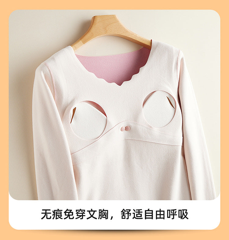 Maternity Autumn and Winter Thermal Underwear Nursing Sleepwear All-Season Warm No-Wear Underwear Postpartum Maternity Top Base Layer