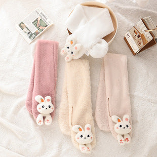 Children's Christmas Autumn and Winter Scarf Plush Warm Cute Cartoon Red New Year Festival Imitation Rabbit Fur Parent-Child Scarf