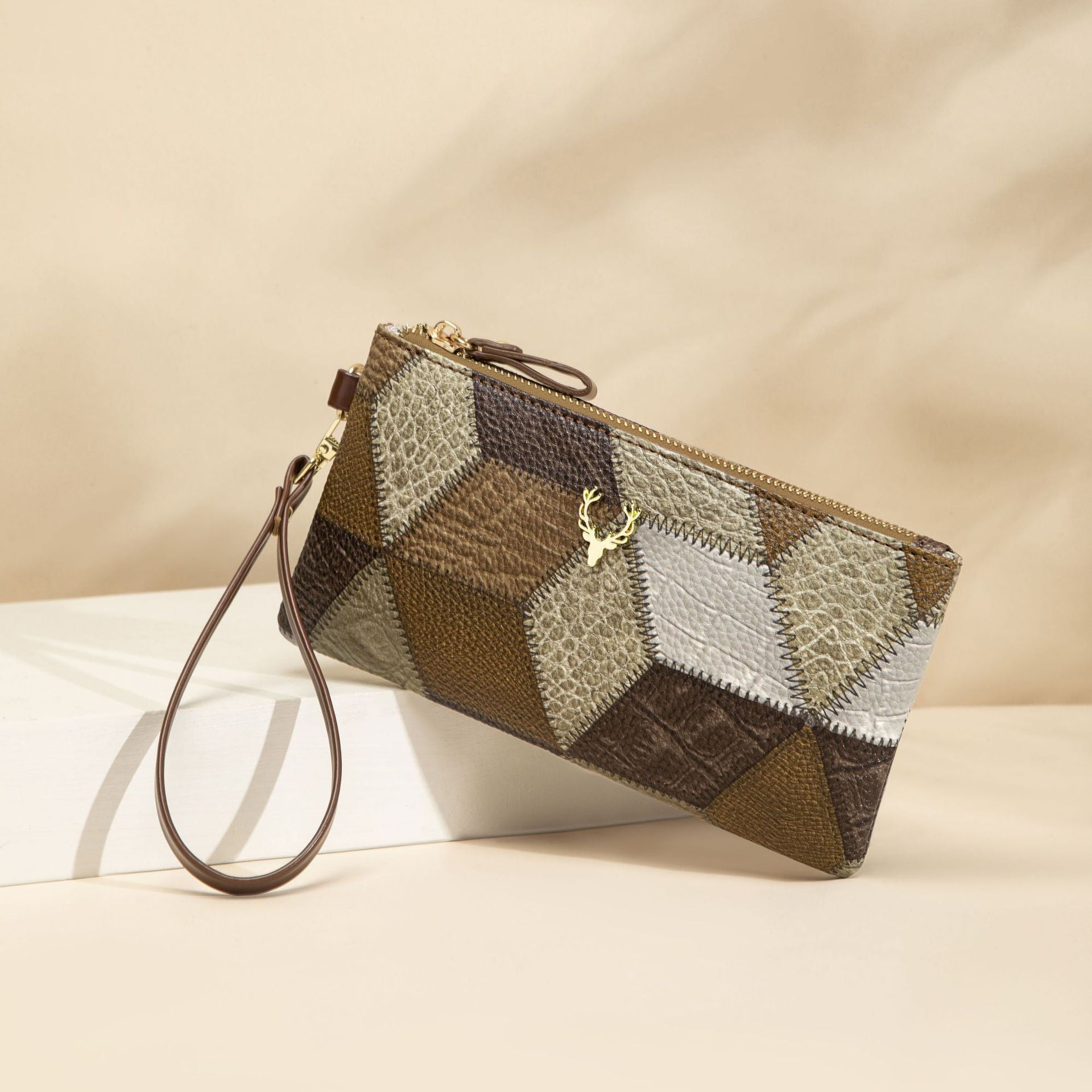 New Fashion Small Square Bag, Cross-Border High-End Retro Wallet, Versatile Zipper Bag, Women's Trendy Color-Blocking Clutch Bag