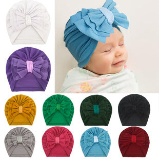 2023 European and American New Baby Products Kidsren's Turban Hat Baby Pure Color Knotted Indian Pullover Hat Amazon
