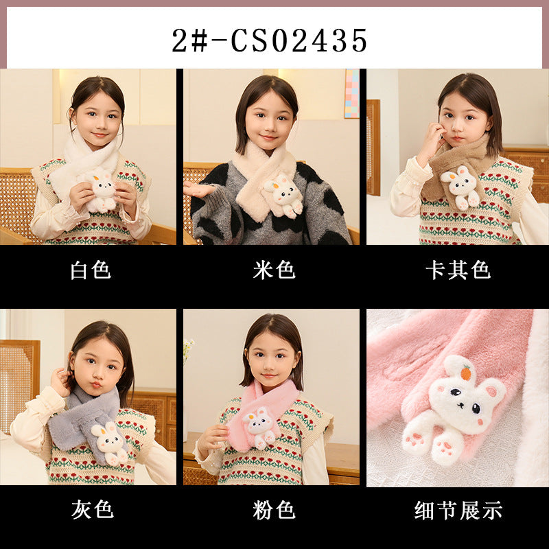 Children's Christmas Autumn and Winter Scarf Plush Warm Cute Cartoon Red New Year Festival Imitation Rabbit Fur Parent-Child Scarf