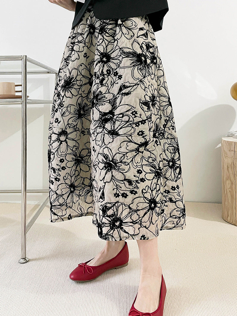 Ju Zhi 2026 Early Spring Velvet Skirt for Women, Heavy Craftsmanship, Niche Retro French High-Waisted Mid-Length A-Line Skirt 1572