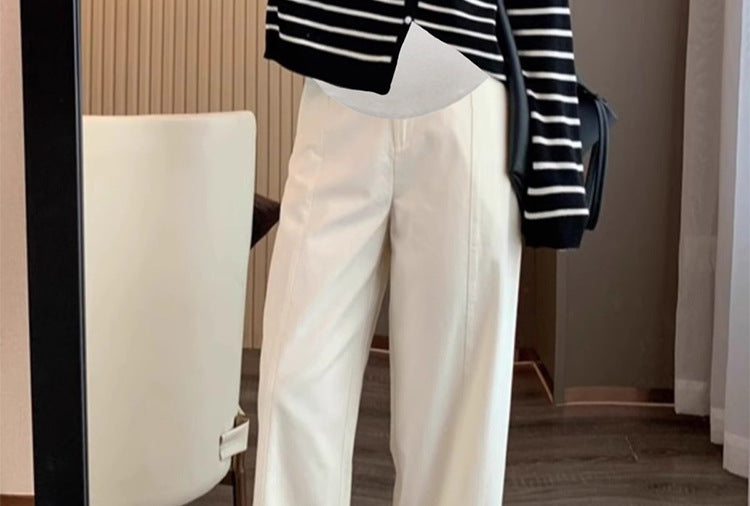 in stock Early Autumn New 2024 Pregnant Women's High Waist Slimming Casual Pants Women's Design Sense Pear-Shaped Figure Nine-point Haren Pants