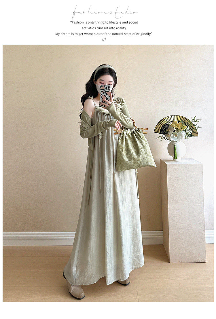 Maternity summer dress 2025 new pregnant mother wear plus size suspenders skirt suit fashion fashion