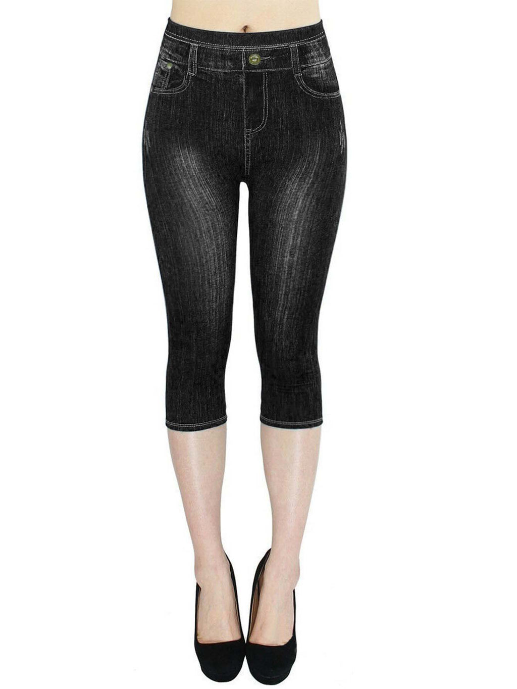 Cross-Border Hot Selling Temu Aliexpress Stretch Imitation Denim Leggings Cropped Pants Tight Hip Lift Pure Color Small Leg Pants