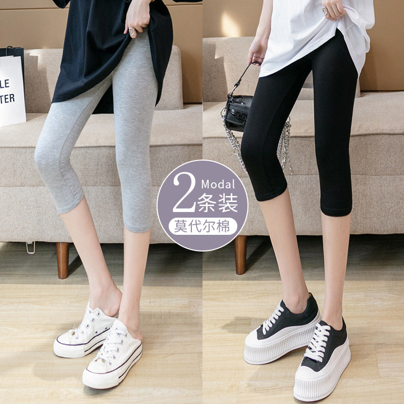 Modal Leggings Women's Thin Outer Wear Seamless Spring and Summer Cropped Pants Large Size High Waist Pants for Chubby Girls Women