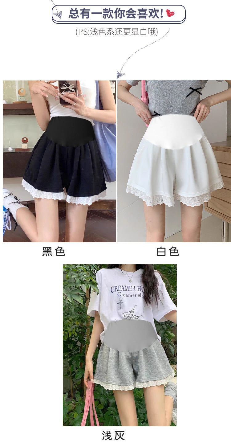 Maternity Shorts Summer Lace Splicing Wide-Leg Casual Pants Loose Outer Wear Sports Air Cotton Pants Skirt