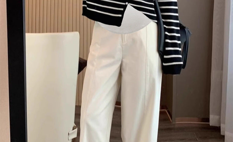 in stock Early Autumn New 2024 Pregnant Women's High Waist Slimming Casual Pants Women's Design Sense Pear-Shaped Figure Nine-point Haren Pants