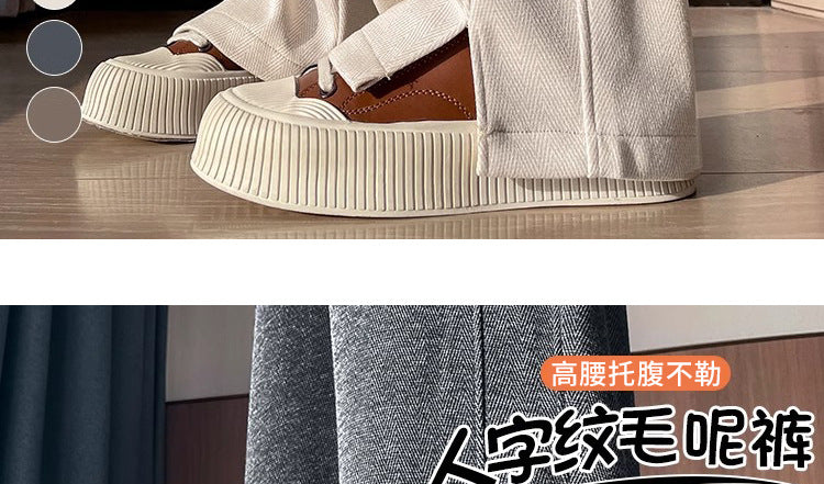 Pregnant Women's Trousers Herringbone Pattern Woolen Belly Narrow Wide-leg Pants Lazy Casual Glutinous Rice Pants Trousers Pregnant Women's Wear