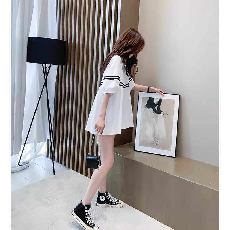 Pregnant Women's Summer T-shirt Top Women's T-shirt Fashionable Summer Thin Short-sleeved Summer Base Shirt Mid-length dress Women