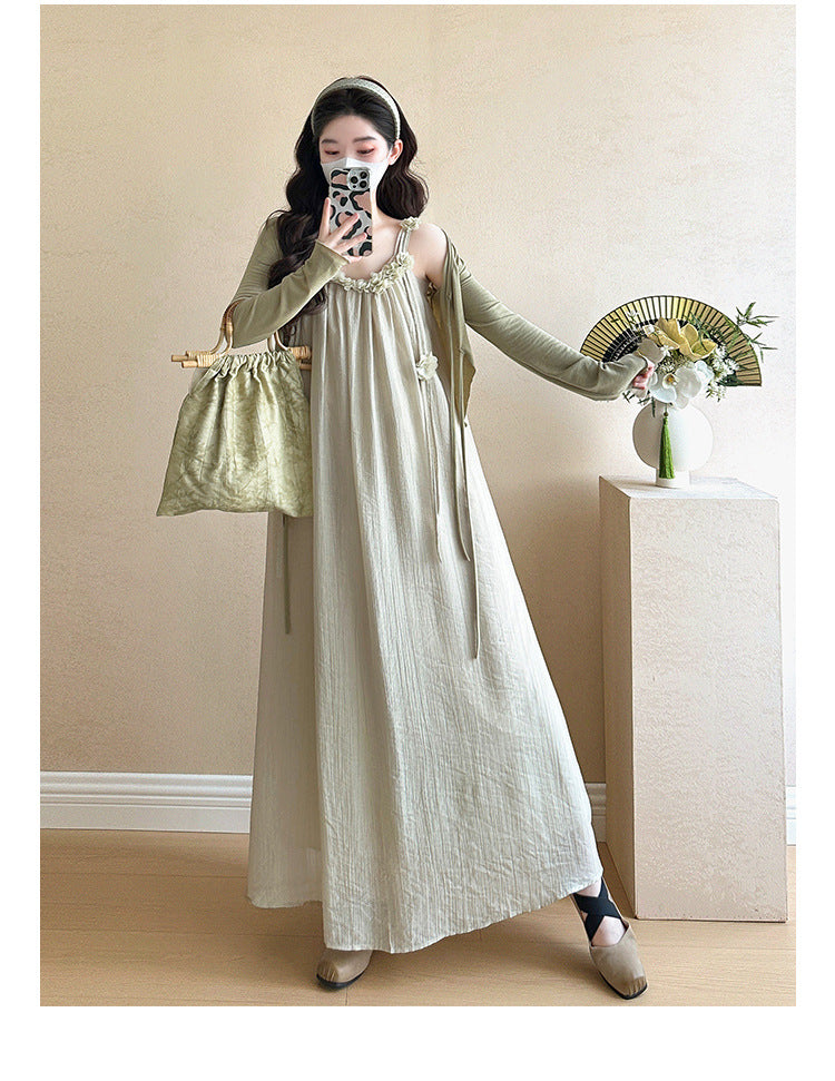 Maternity summer dress 2025 new pregnant mother wear plus size suspenders skirt suit fashion fashion