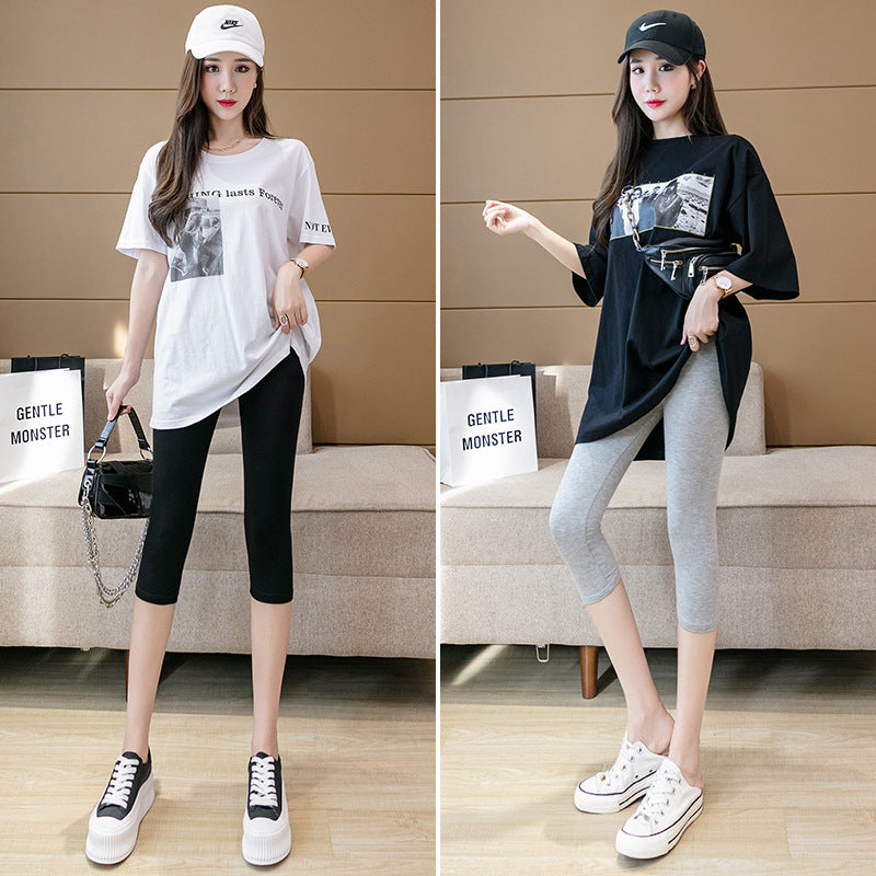 Modal Leggings Women's Thin Outer Wear Seamless Spring and Summer Cropped Pants Large Size High Waist Pants for Chubby Girls Women