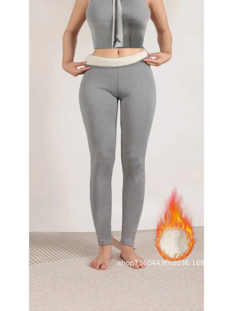 Cross-Border Popular European and American Outerwear Thickened Warm Women's High-Waisted Fleece-Lined Leggings Elastic Warm Textured Yoga Pants
