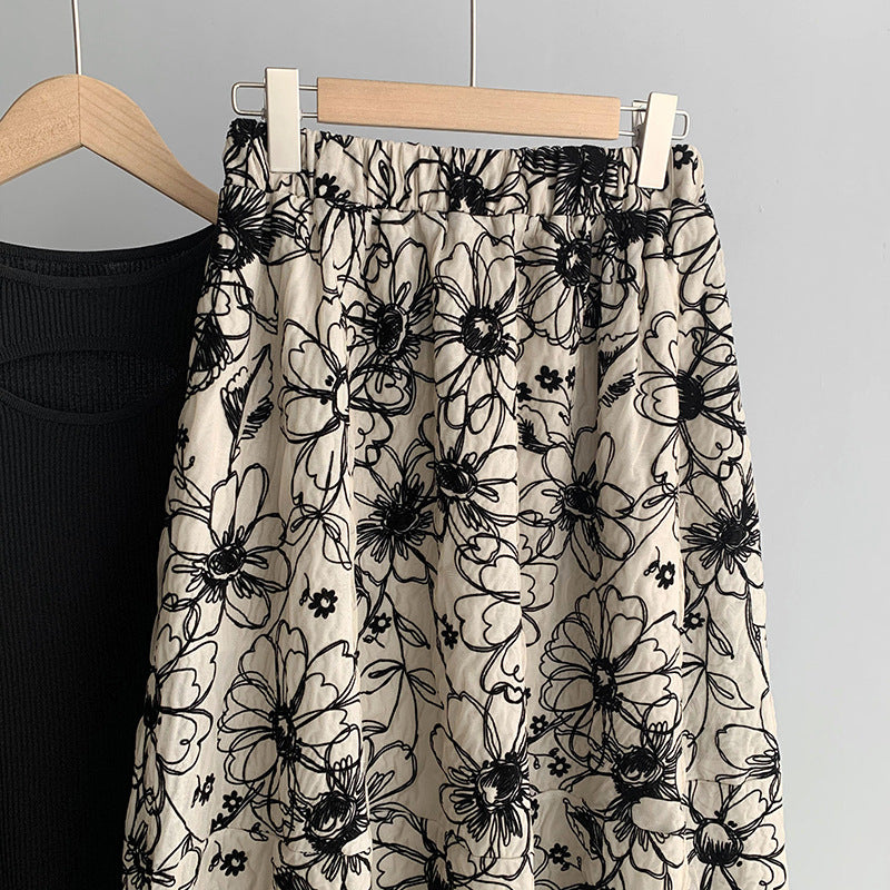 Ju Zhi 2026 Early Spring Velvet Skirt for Women, Heavy Craftsmanship, Niche Retro French High-Waisted Mid-Length A-Line Skirt 1572
