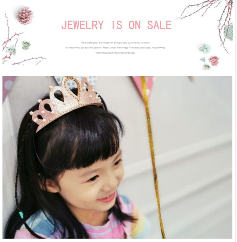 Princess Crown Headband Card Girls Performance Birthday Hair Accessories Pearl Crown Headband Little Girl Summer Children's Headwear