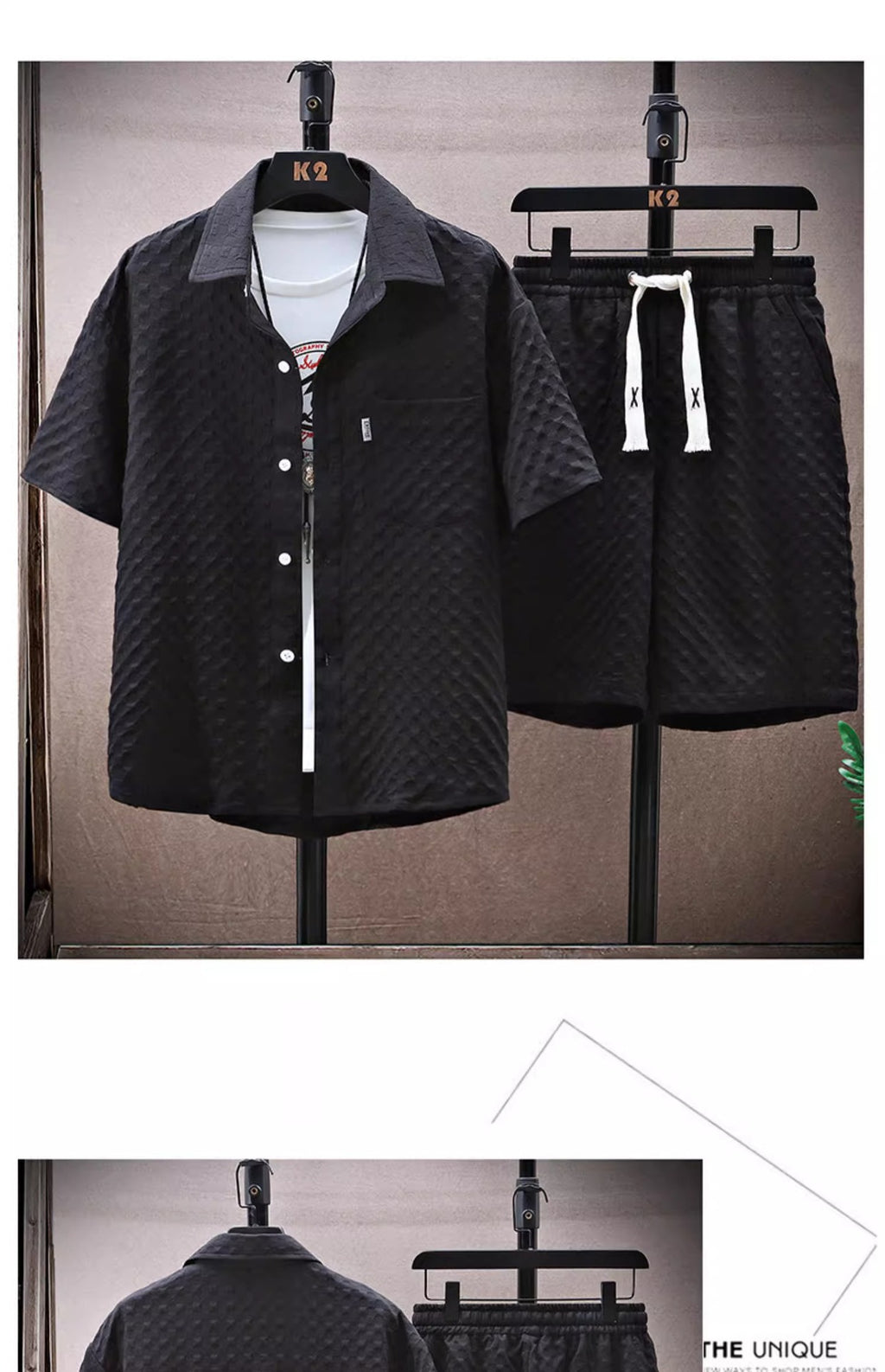 Thin sports leisure two-piece 2024 summer ice silk suit men's ruffian handsome fashion short sleeve shirt shorts set