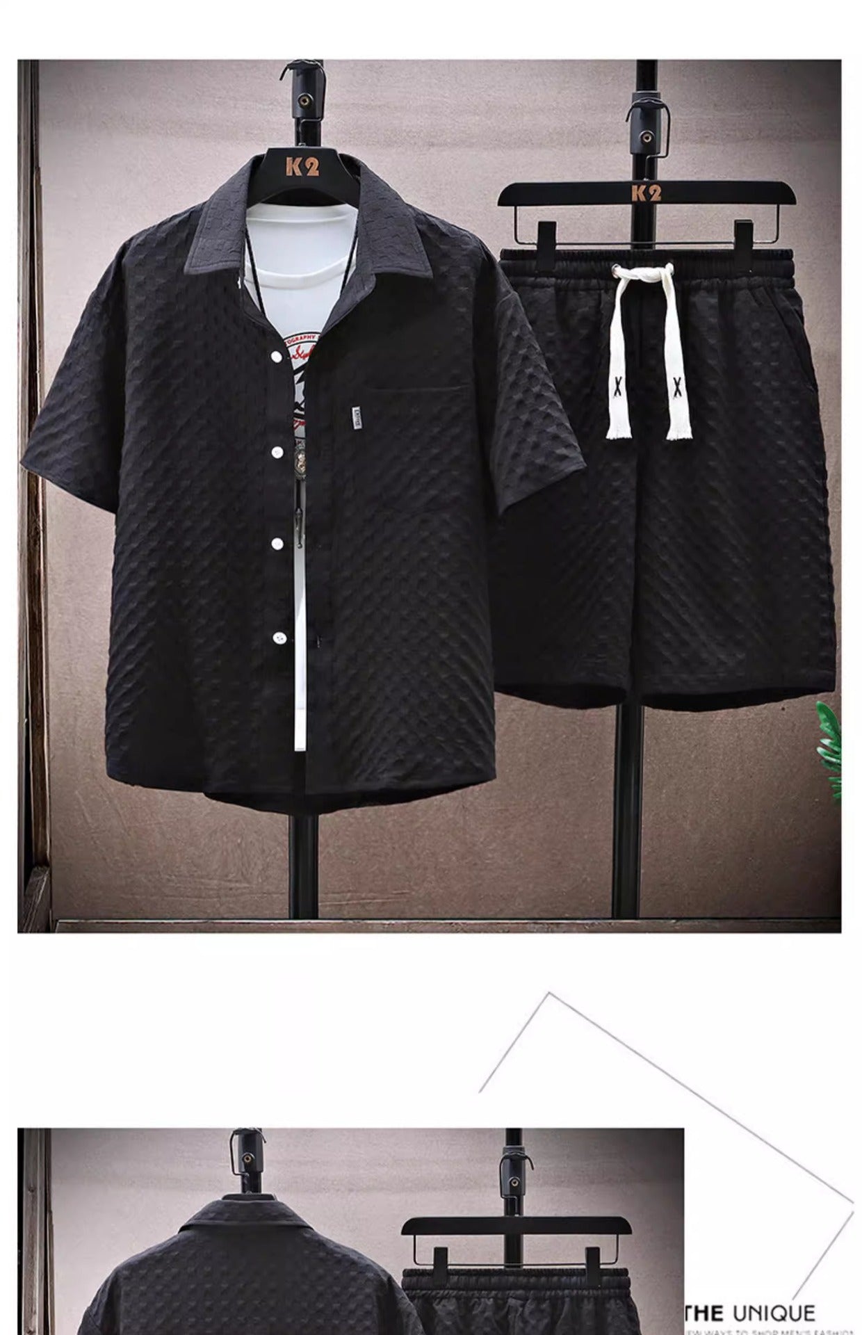 Thin sports leisure two-piece 2024 summer ice silk suit men's ruffian handsome fashion short sleeve shirt shorts set