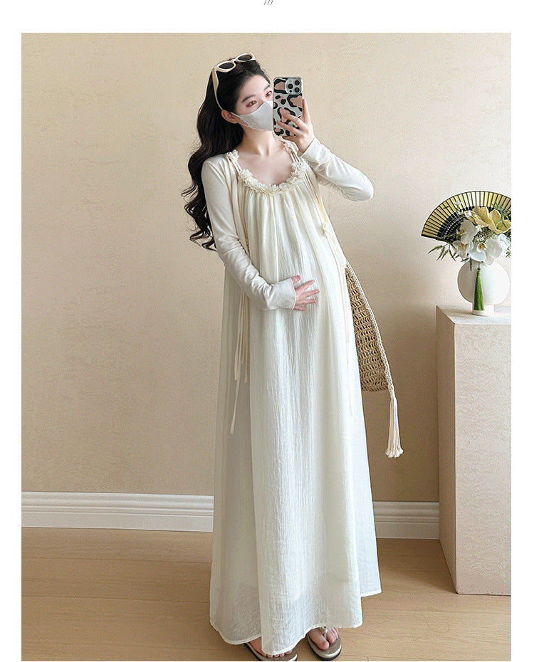 Maternity summer dress 2025 new pregnant mother wear plus size suspenders skirt suit fashion fashion