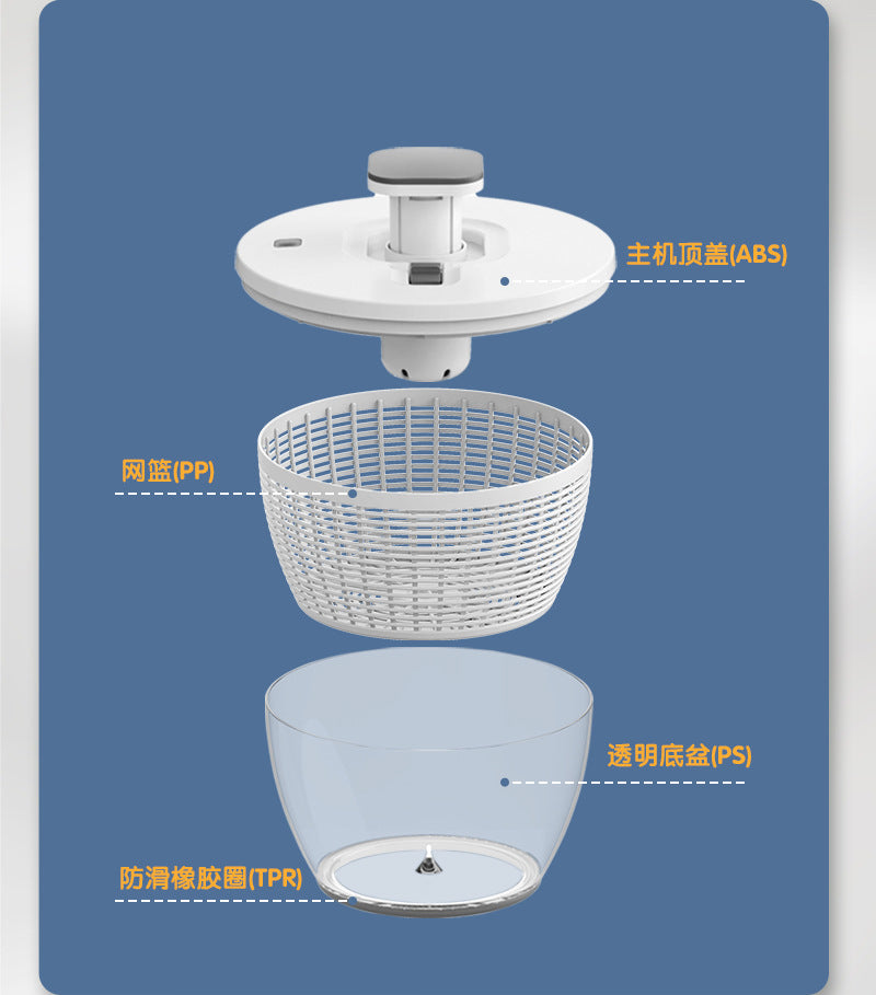 Household Multifunctional Pressing Vegetable Dehydrator Large Capacity Rotating Drain Basket Fitness Meal Fruit Salad Dryer