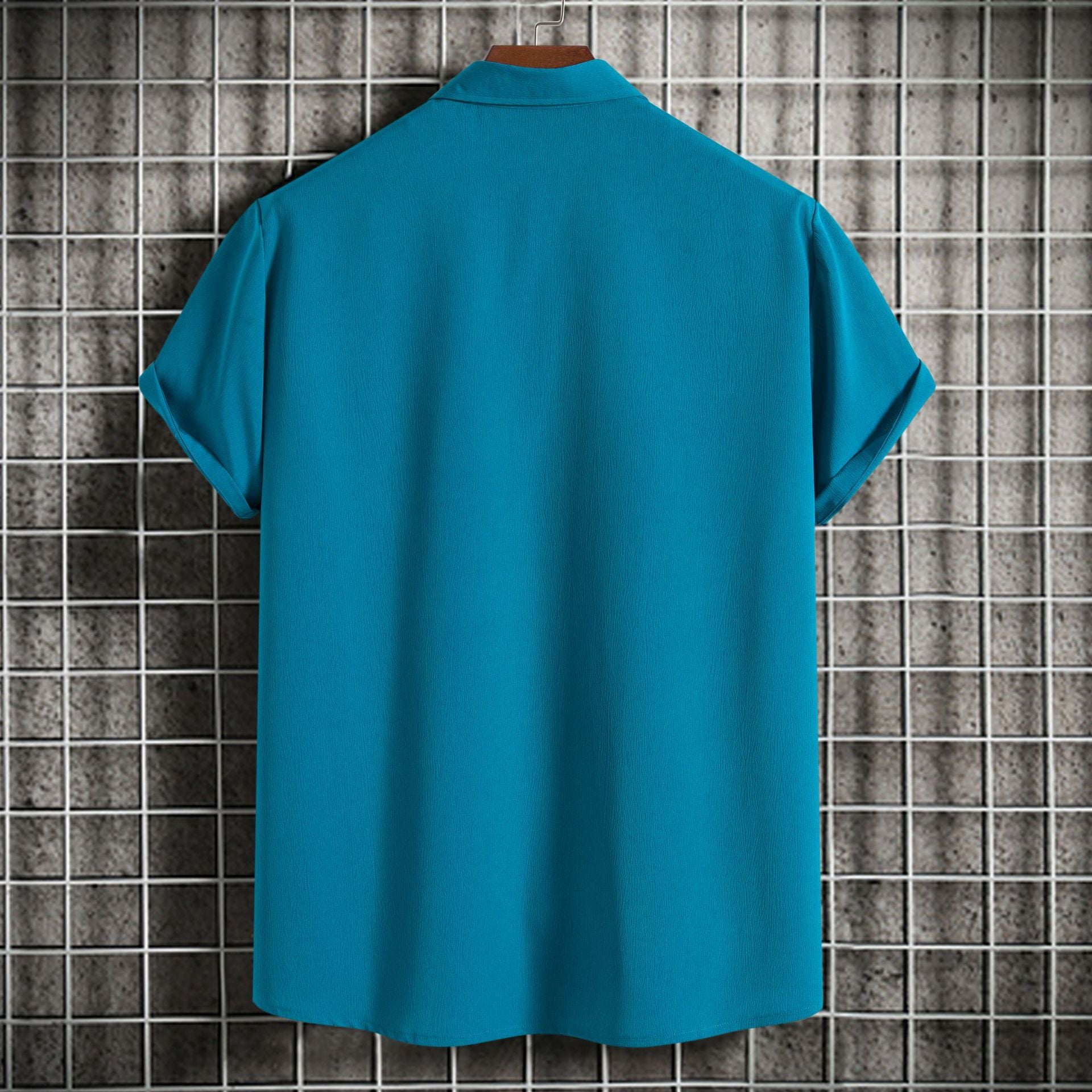 Cross-border 2025 Summer New Men's Short-sleeved Shirt Loose Solid Color Button Short-sleeved Shirt Men's Short-sleeved Shirt