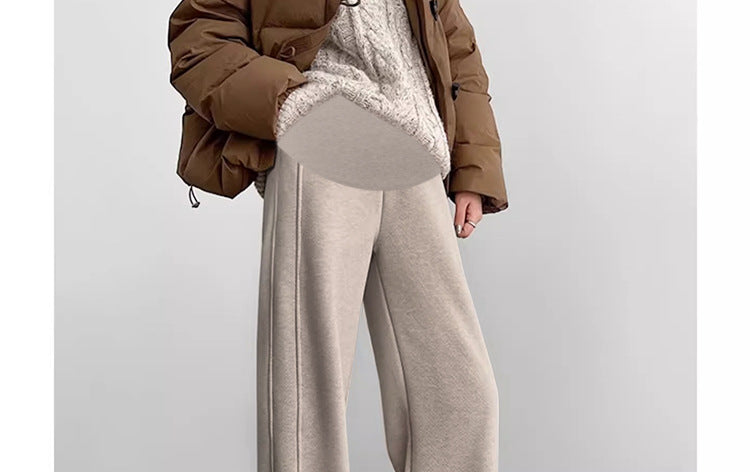 Pregnant Women's Trousers Herringbone Pattern Woolen Belly Narrow Wide-leg Pants Lazy Casual Glutinous Rice Pants Trousers Pregnant Women's Wear