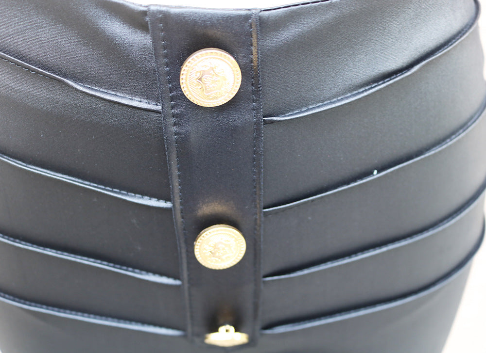 Cross-border independent station foreign trade new 2024 autumn and winter imitation leather button decoration fashion women's feet pencil trousers