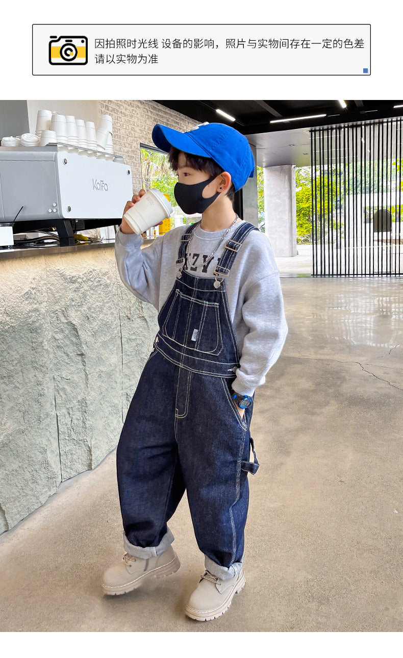 Boys Denim Jumpsuit For Kids Dungarees Overalls Streetwear Children Causal Jeans with Straps Suspenders 5 6 7 8 9 10 11 12 13 14