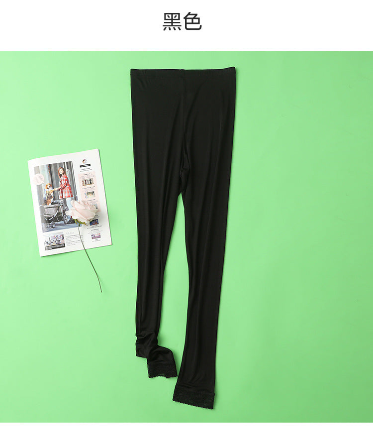 Thin Summer 100% Mulberry Silk Silk High Waist Cropped Pants Fine Knitted Leggings Breathable Skin-Friendly Soft Women's Pants