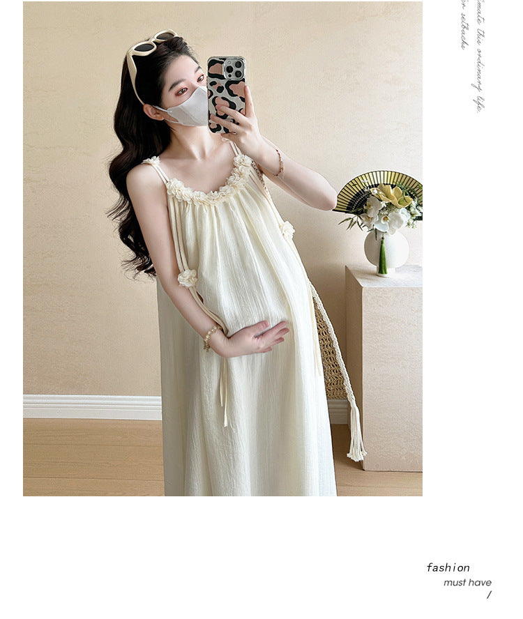 Maternity summer dress 2025 new pregnant mother wear plus size suspenders skirt suit fashion fashion
