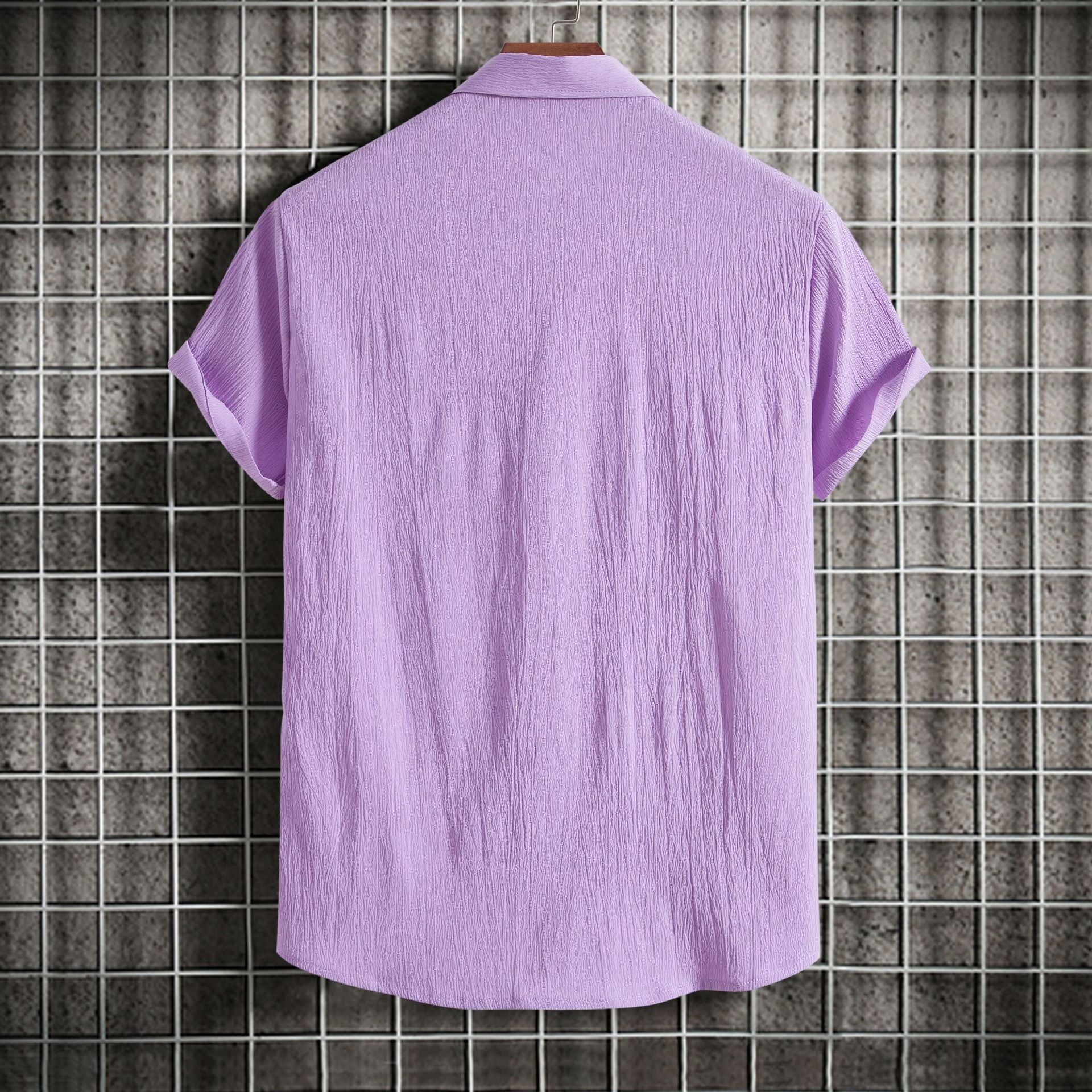 Cross-border 2025 Summer New Men's Short-sleeved Shirt Loose Solid Color Button Short-sleeved Shirt Men's Short-sleeved Shirt