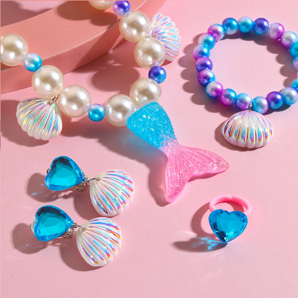 mermaid necklace diy pearl non-allergic beaded suit children cute mermaid princess necklace jewelry